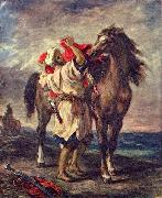 Eugene Delacroix Marokkaner beim Satteln seines Pferdes oil on canvas